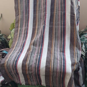 Handwoven Cotton Blend Blanket: Rustic Brown Stripes, King/Queen Bed Runner