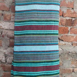 Handwoven Striped Cotton Blanket: Extra Large Rustic Throw, Green Shades