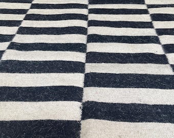 Black White Striped Rug, Scandinavian Minimalist Area Rug, Modern Kilim Carpet, Neutral Monochrome Floor Rug, Nordic Living Room Rug