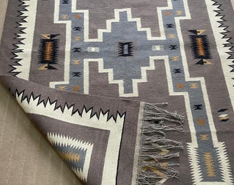 Authentic handwoven Navajo rug, 100% wool southwestern rug, custom size kilim , grey abstract oversize rugs