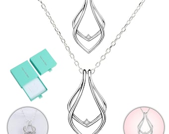 Modern Ring Holder Necklace - Silver Wedding Engagement Ring Keeper Necklace for Women Birthday Gift for Wife