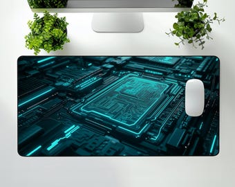 Tapis de bureau à circuit imprimé lumineux : décoration de bureau Cyberpunk Tech