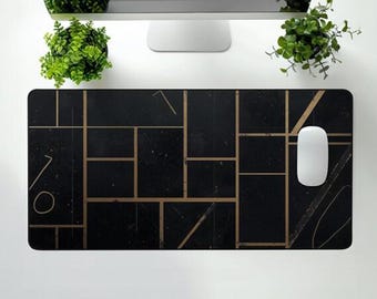 Geometric Desk Mat: Gold and Black Neoprene Mouse Pad