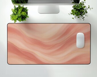 Abstract Waves Desk Mat: Ethereal Pink Workspace Decor