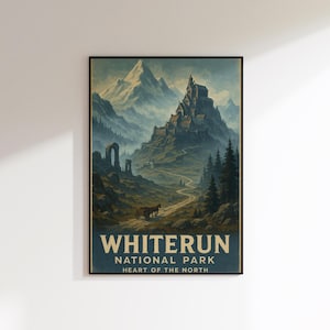 Póster de viaje de Whiterun, impresión artística de pared de Skyrim de estilo vintage, decoración de aventura nórdica, impresión mate de bellas artes, varios tamaños disponibles
