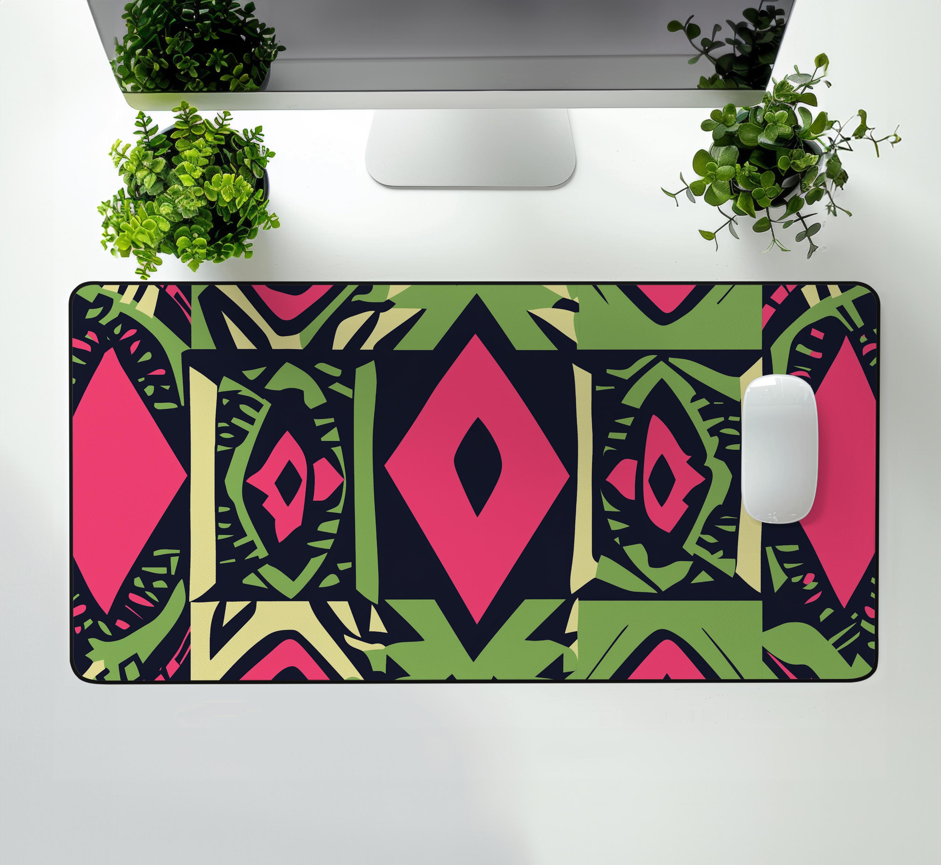 Desk Mat, Kenyan Leso Print Traditional African Design Abstract Shapes Pattern, Desk Pad, Office Desk Accessories, Home Office Decor, Desk