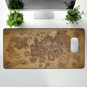 Tapis de bureau carte Runescape Giélinor, tapis de souris de jeu, accessoire de bureau pour ordinateur, cadeau pour gamer, tapis de carte MMORPG
