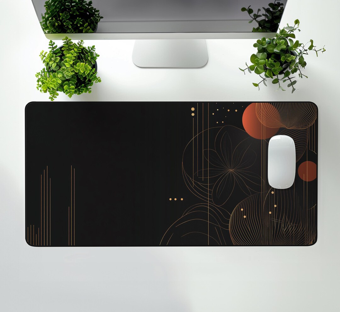Abstract Desk Mat: Black & Copper Geometric Design - Etsy