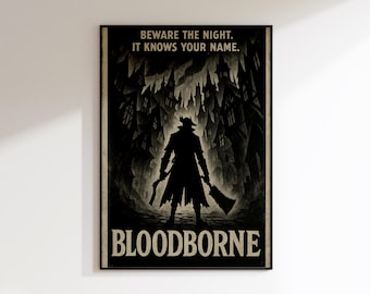 Póster de terror gótico de Bloodborne: arte expresionista alemán de Dark Souls