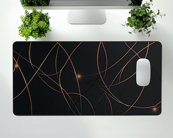 Abstract Gold Lines Desk Mat: Modern Neoprene Office Decor