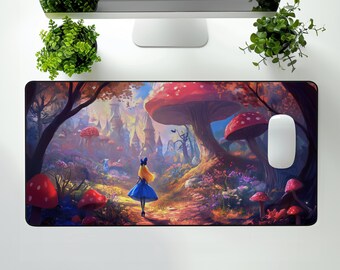 Alice in Wonderland Desk Mat, Fantasy Illustration, Gaming Playmat (16x32 inch)