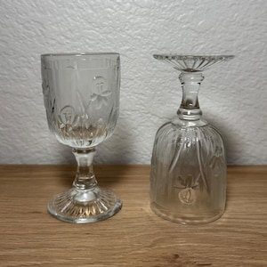 Vintage Jeannette Glass Iris & Herringbone Wine Glasses, Antique Jeanette Cordial Depression Glasses, Water Goblets
