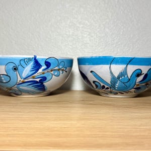 Set of 2 Tonala Blue Bird Bowls: Ken Edwards El Palomar Pottery