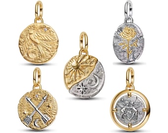 Sun and Moon Talisman Charm, S925 Silver, For Charm Bracelets, BUY 3 GET 1 FREE