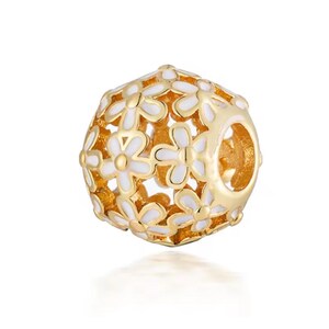Gold Spacer Charm Bead, 18K Gold Plated Spacer Charm, S925 Sterling Silver Charm for Bracelet, European Charm Bead 8