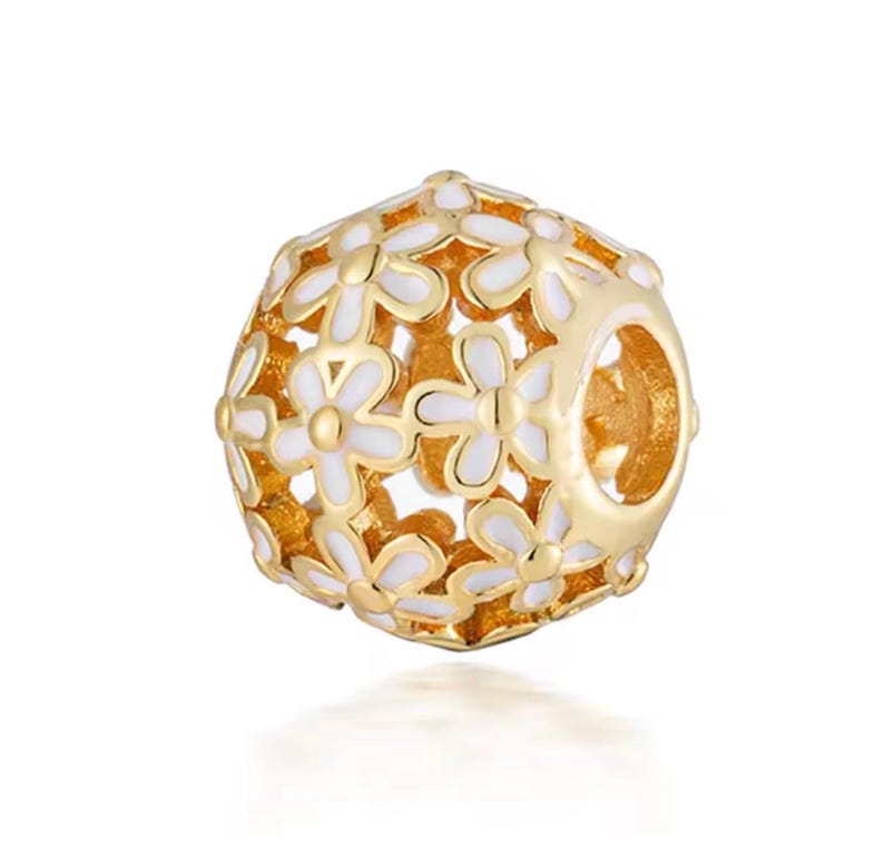 Gold Spacer Charm Bead, 18K Gold Plated Spacer Charm, S925 Sterling Silver Charm for Bracelet, European Charm Bead 8