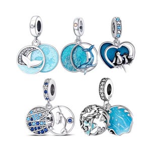 Blue Ocean Pendant Charms, S925 Silver, For Pandora Bracelets, BUY 3 GET 70% OFF