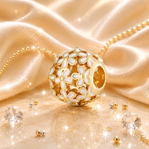 Gold Spacer Charm Bead, 18K Gold Plated Spacer Charm, S925 Sterling Silver Charm for Bracelet, European Charm Bead image 1