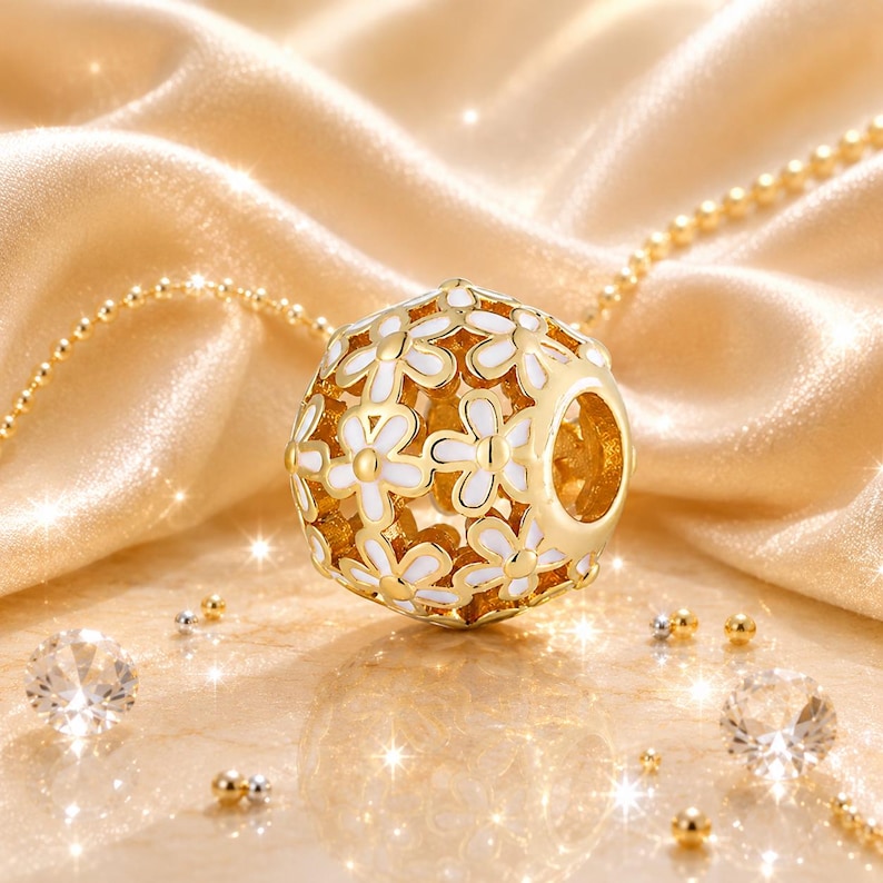 Gold Spacer Charm Bead, 18K Gold Plated Spacer Charm, S925 Sterling Silver Charm for Bracelet, European Charm Bead image 1