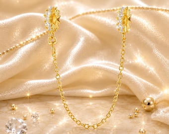 Gold Safety Chain Charm, Charm Bracelet Connector, 18K Gold Plated Safety Chain, Bracelet Stopper Bead Gift For Her