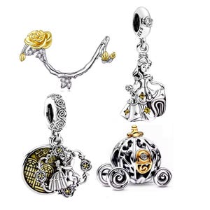 Beauty and Beast Charms, 18K Gold Plated, S925 Silver, Fits Pandora Bracelets, BUY 3 GET 70% OFF