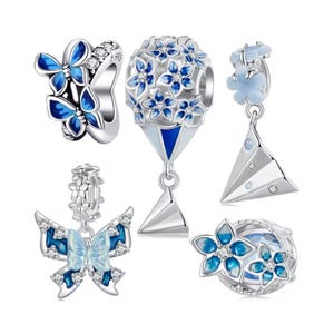Dijes azules chapados en oro de plata S925 compatibles con pulseras Pandora, regalo para ella