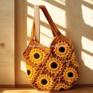 Modèle au crochet, sac cabas tournesol au crochet, sac au crochet, sac cabas au crochet, modèle cabas tournesol au crochet, modèle de sac PDF au crochet