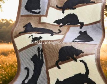 Vintage Crochet Cat Afghan Pattern: Graph Style Blanket
