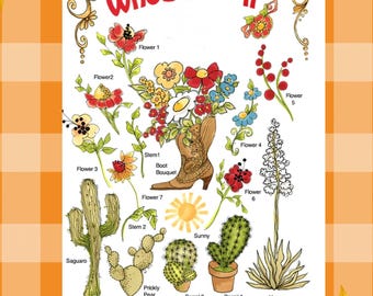 Cowgirl Embroidery Designs, Western Floral Clipart (12 Digital Download)