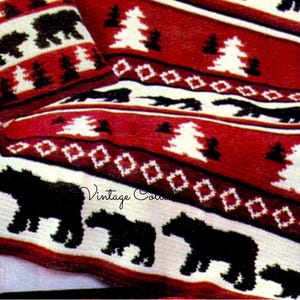 Patron afghan vintage au crochet avec un ours : style graphique (Patron PDF)