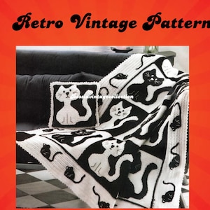 Crochet Pattern, Cat Crochet Afghan, Vintage Crochet Cat Afghan Pattern, Crochet Pattern, Graph Cat Pattern, Crochet Afghan,Crochet Blanket