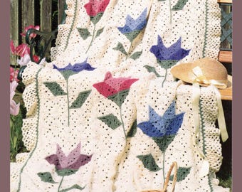 Vintage Crochet Floral Afghan Pattern, Granny Square Blanket (PDF Pattern)