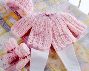 Vintage Crochet Baby Sweater Pattern: "Sweet Pea" Layette Set (PDF Pattern)