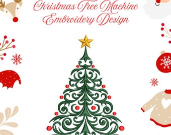 Swirly Christmas Tree Embroidery Design (Digital Download)