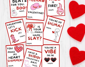 Tarjetas de San Valentín divertidas con jerga para niños: Rizz, Skibidi, Sigma (Descarga digital)
