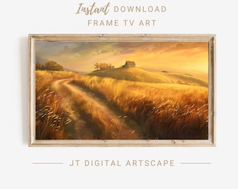 Cornice per TV con cornice rustica per fattoria, pittura a olio, opera d&#39;arte vintage, decorazione per soggiorno, regalo per inaugurazione della nuova casa, download immediato