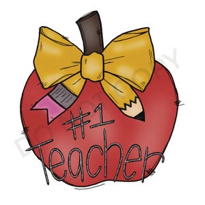 Teacher PNG, Apple and Pencil Digital, Shirt Design, Sublimation Download, Hand Drawn Digital