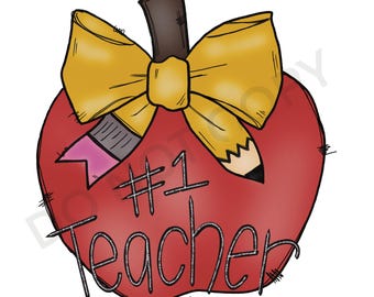 Insegnante PNG, Apple e matita digitale, design maglietta, download sublimazione, disegno digitale a mano