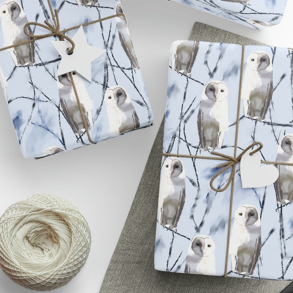 Majestic Winter White Owl Wrapping Paper Barn Owl Wildlife Winter Design Custom Gift Wrap Gift Giving Birds Christmas gifts Winter Solstice