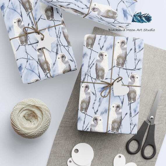 Majestic Winter White Owl Wrapping Paper Barn Owl Wildlife Winter Design Custom Gift Wrap Gift Giving Bird Art Direct from Artist