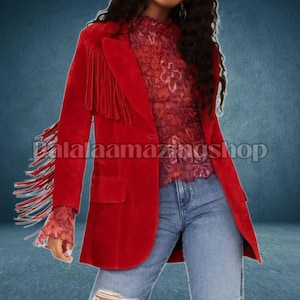 Giacca da donna in pelle con frange vintage - Giacca in pelle da donna - Giacca in pelle scamosciata fatta a mano