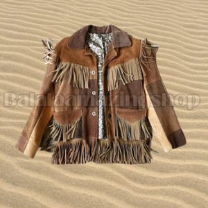 Vintage Suede Fringe Jacket Western Boho Patchwork Cowgirl Coat Retro Style
