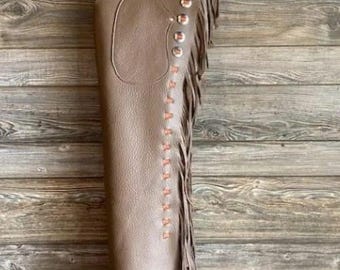 レザー チンクス チャップ ハンドメイド ウエスタン チャップ ブラウン 乗馬 フリンジ パンツ