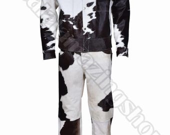Handmade Cowhide Leather Jacket & Pants Set | Western Rodeo Cowboy Outfit