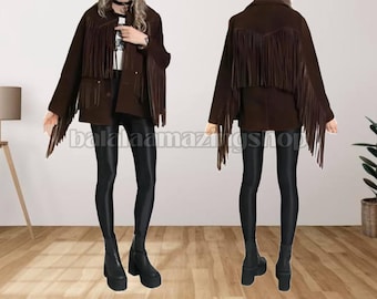 Handmade Fringe Suede Women&#39;s Jacket, Fringe Western Vintage Jacket Ladies Leather Jacket, Genuine Suede Leather