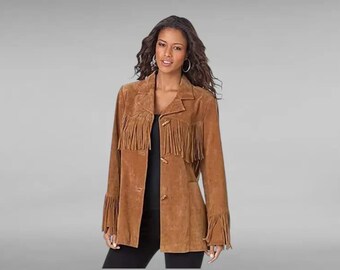 Vintage Braun Faux Wildleder Fransen Westernjacke | Boho Cowgirl Mantel