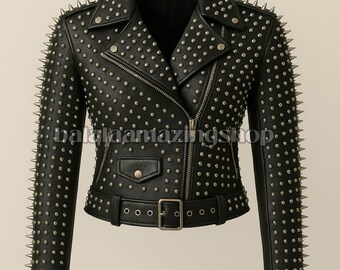 Spiked Studded Faux Leather Moto Jacket: Punk Rock Festival Outfit