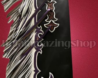 Custom Rodeo Chaps: Black Leather, Tooled Floral Design, White Fringe
