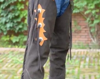 Handmade Suede Leather Chaps: Western Fringed Horse Riding Pants