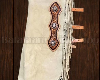 Polainas de cuero de gamuza hechas a mano para escopeta / Equipo de rodeo Western Fringe